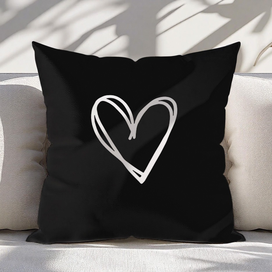 TEMU 1 taie d'oreiller noire et blanche avec motif de cœur, imprimée , non remplie, fermeture à glissière, lavable en machine, pour la décoration de