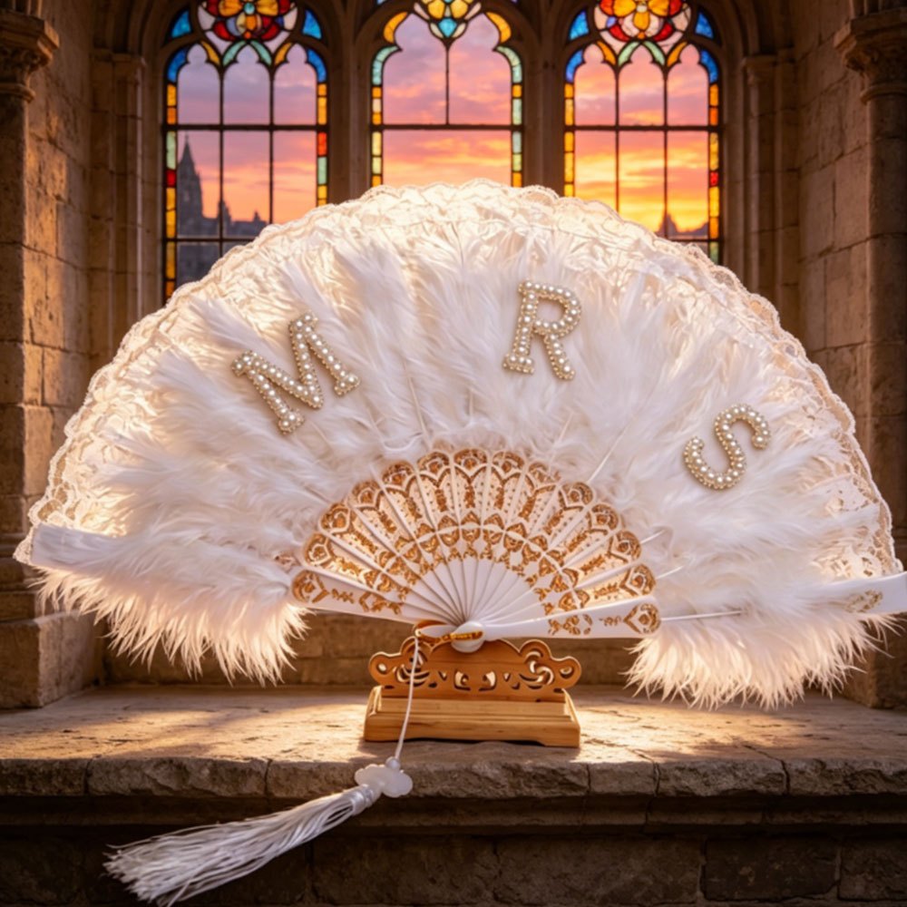 TEMU 1pc 1pcs Vintage Bride/mrs Lettering Folding Fan - Elegant Wedding Accessory Suitable For Bridal Showers, Bachelorette Parties, Photo Props, For
