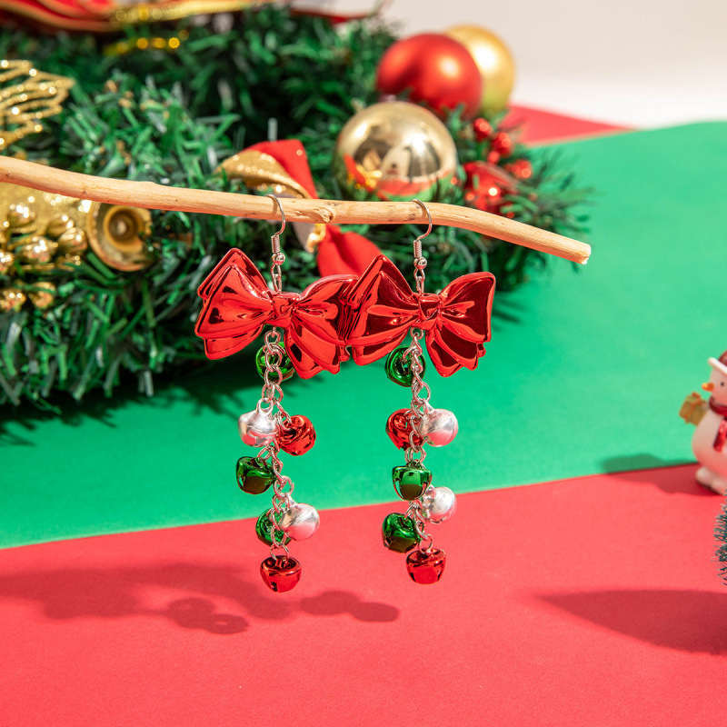 

Seasonal Sparkle, Red Bow & Bell Earrings - Creative Iron Christmas Gift For Women