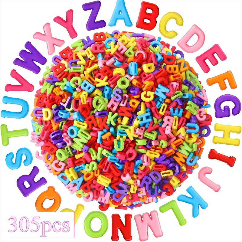 TEMU 305pcs Mixed Large Letter Beads - Assorted Colors Plastic A-z Letters For Vibrant Party Decorations, Suitable For Making Bracelets, Necklaces,