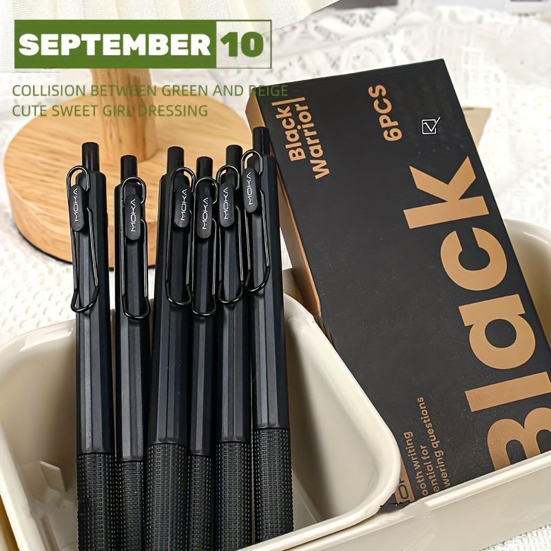 TEMU 6pcs Retractable Neutral Pen Set, Easy Design, Comfortable Grip, Smooth Writing, 0.5mm Tip, Exam Special, School And Office Supplies, Back To