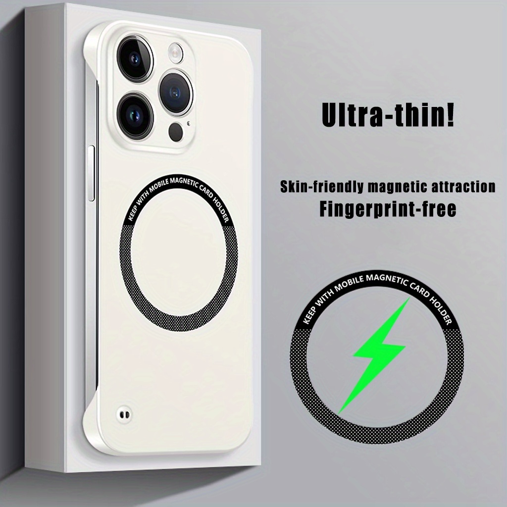 3pcs [1 Phone Cover with 2 Clear Screen Protectors] Simple Solid Color Magnetic Suction Frameless Half-Edged Ultra-Thin Heat Dissipation Shell Mobile Phone Case Compatible with for iphone 16 Pro Max 15 14 13 12 11 Pro Plus Series