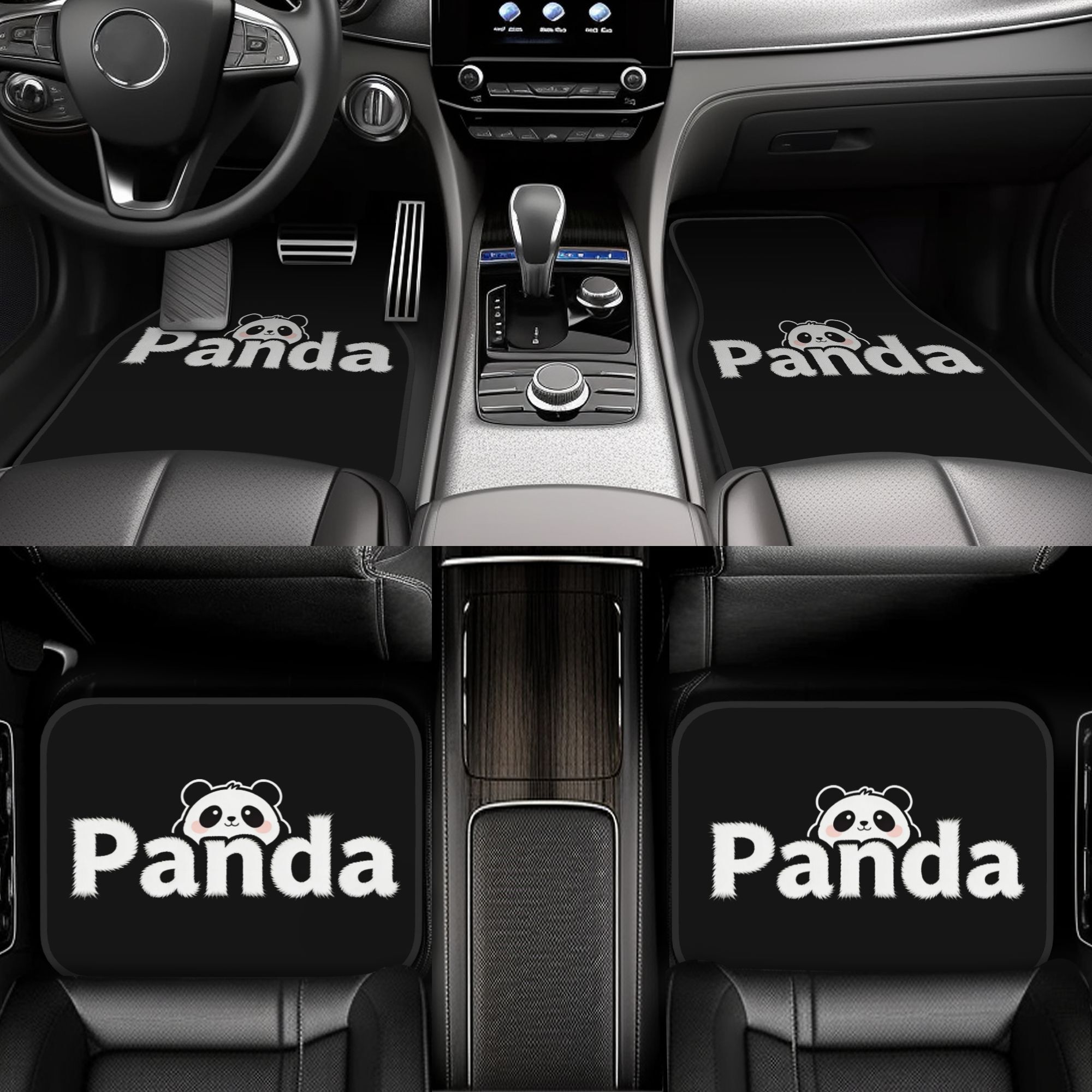 TEMU 4pcs Car Floor Mats, Panda Print Durable Floor Mats, Cars/trucks/suvs, Stylish Design With Accents, Easy To Clean, Perfect For Daily Driving,