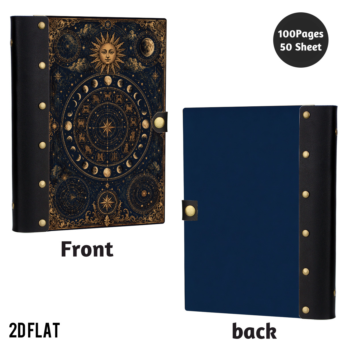TEMU 1pc 2dflat Wooden Notebook, Hardcover Retro Bloom Print, 100 Pages With Leather Rivet Craft Decoration, Wooden Hardcover Design, For , For