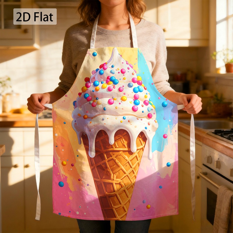 TEMU 1pc Ice Cream, Sprinkles, Graphic Chef Apron Print, Fun, Vibrant 27 X 22 Inches (68 X 55 Cm) Women's Apron Baking Durable Fade Resistant Easy