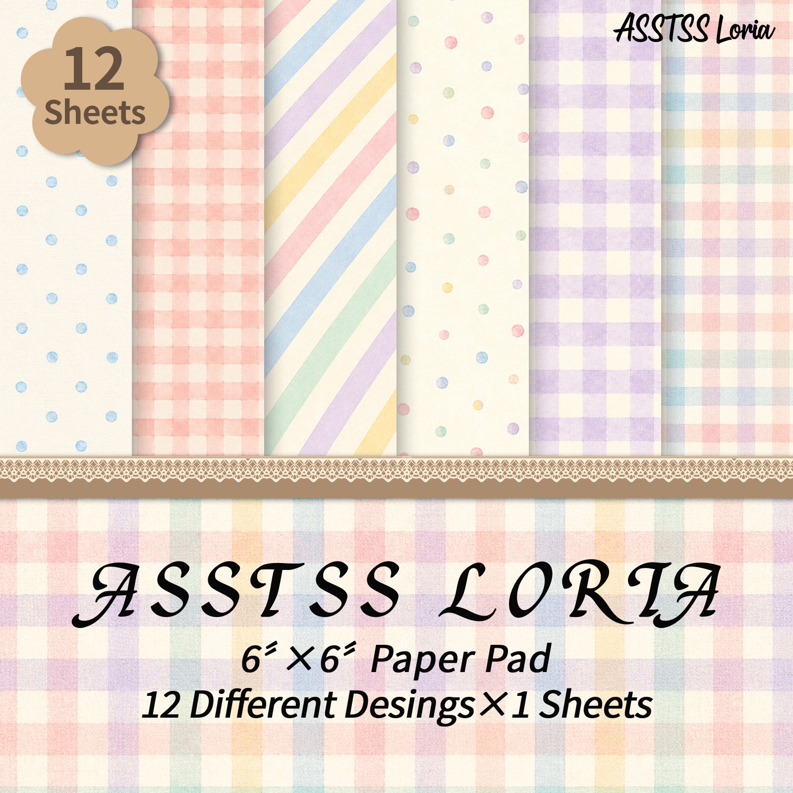 TEMU 12-sheet Asstss Loria Scrapbooking Paper Pad - Heavyweight Cardstock Suitable For Journaling, Pastel Macaron Floral & Plaid Backing Paper With