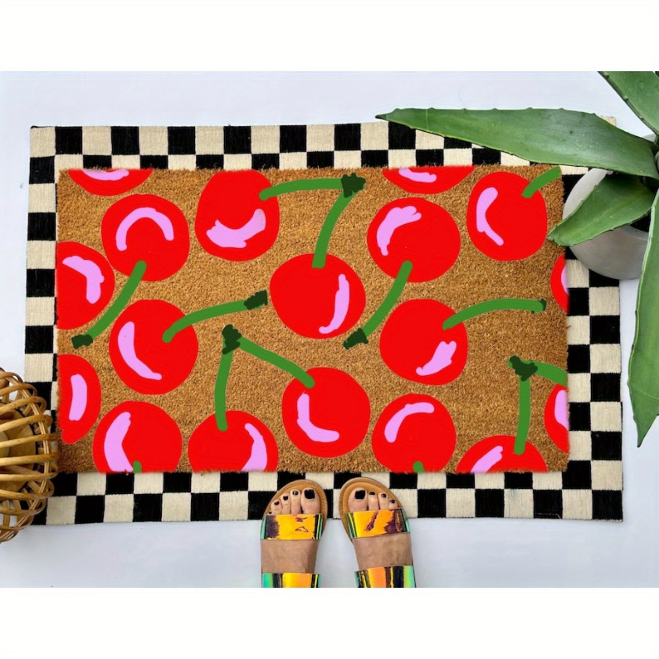 

Cherry Doormat Decor For Front Porch Entry Unique Family Entry Kitchen Bathroom Room Decor Winter Home Decor 16x24in 18x30in Non-slip Wear-resistant Easy To Clean Valentine's Day Gift Holiday Gif