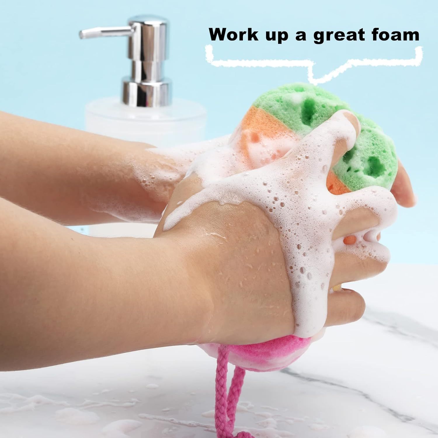 Exfoliating Bath Ball Body Sponge, 2pcs with Hook