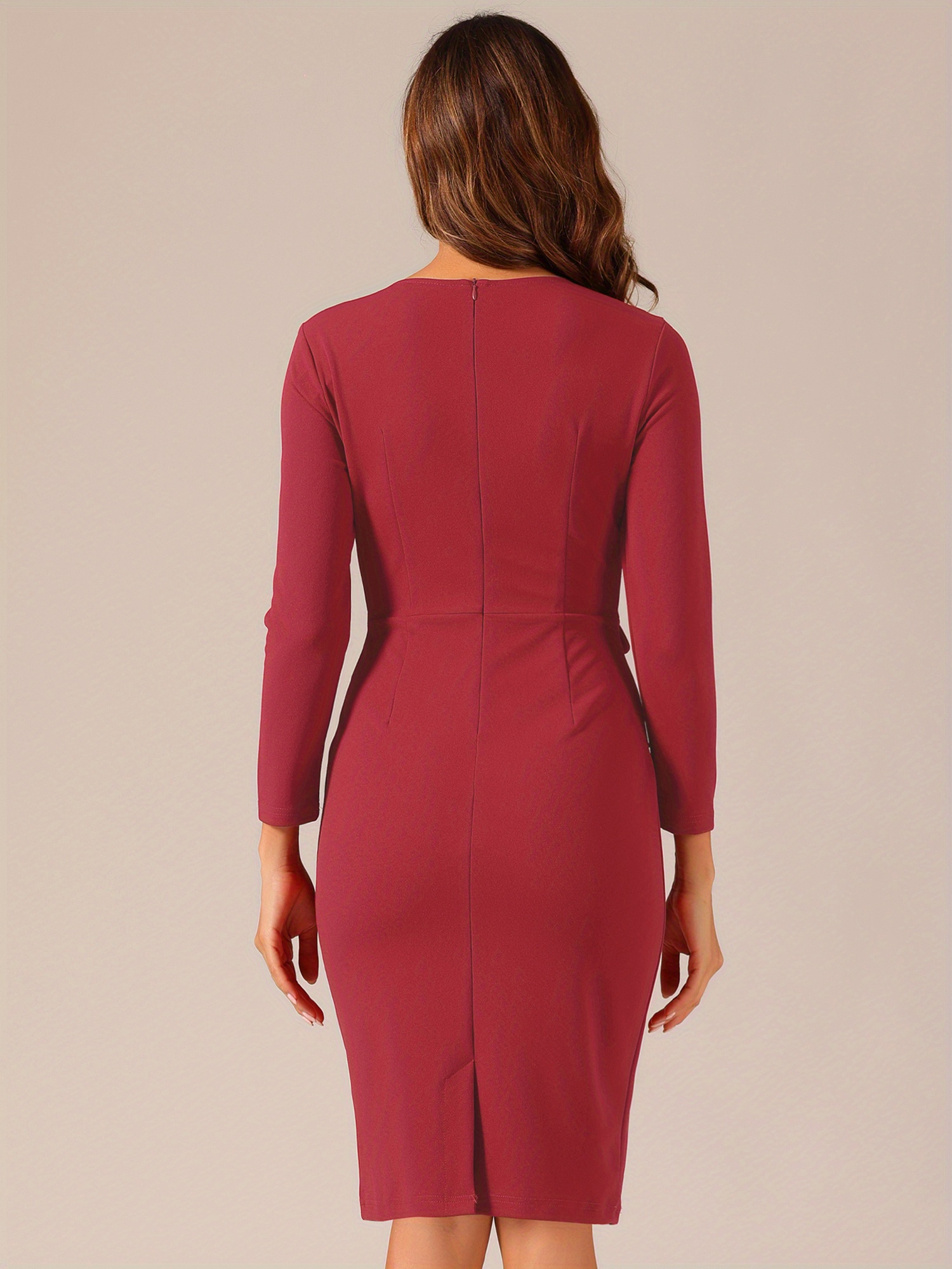 a fitted pencil dress women featuring a round neckline - Temu