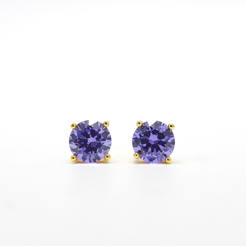 Purple Synthetic Zircon Golden Copper Earrings, Classic Design