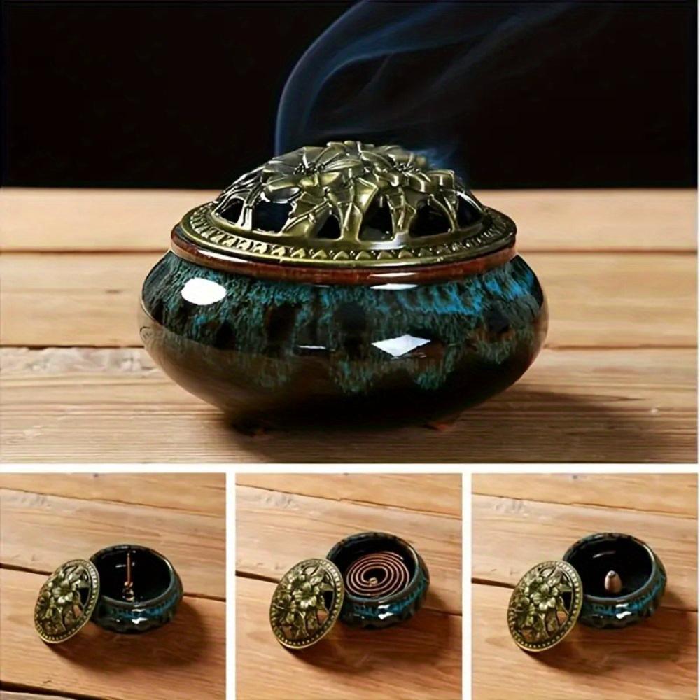 Image of 1pc Ceramic Burner, Carrier Ornament With Ice , Used For Home Decoration, Decorative Burner, Sandalwood Indoor Candle Incense Holder