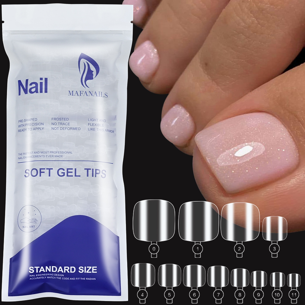 E-shop 240 transparente Acryl-Zehennagel-Patches mit voller Abdeckung - kurze quadratische Acrylnagelspitzen, glänzende künstliche Zehennägel in kurzem