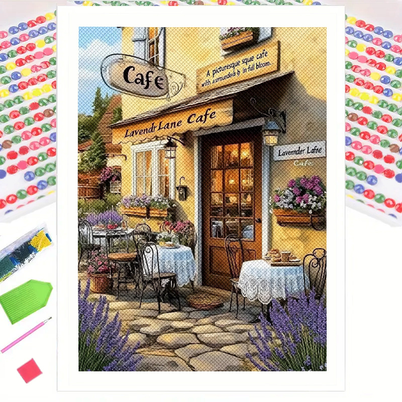 

1 Kit de Peinture En Diamant Rond 5D 30x40cm, Paysage Café Lane, Art Mosaïque Sur Toile Pour La Décoration Murale de , Art En Diamant DIY Non Encadré Pour Débutants, Décoration de Salon Chambre