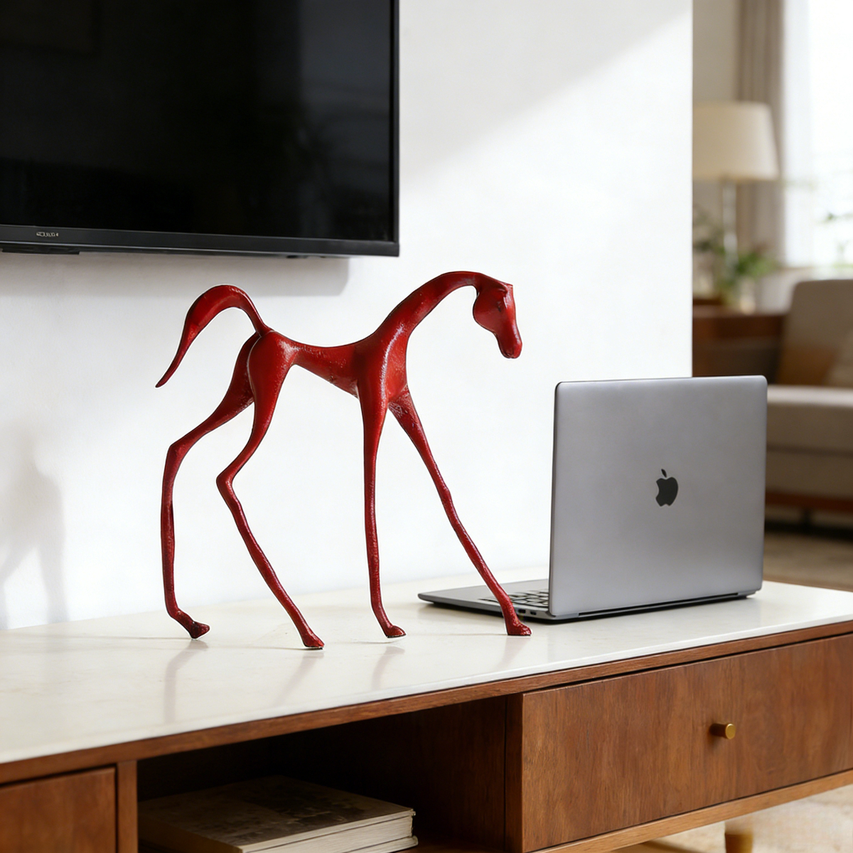 A European-Style Minimalist Geometric Metal Horse Figurine | Hollow Artistic Soft Decoration for Living Room Or Office Desktop Display, Modern Decor