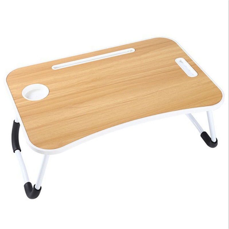 TEMU Portable Folding Bed Table With Cup Holder & Wood Tray - Compact Desk Suitable For Laptop, Breakfast, For Office, Dorm, Travel,,, - Space-saving