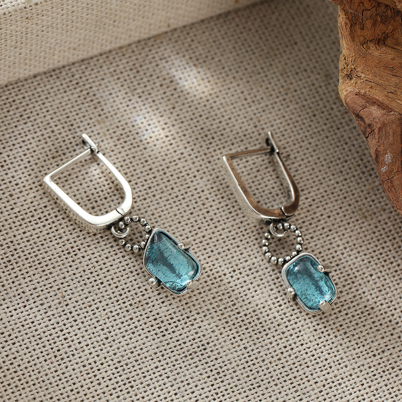 Cool Long Earrings with Blue Claw Inlay Craftsmanship, Versatile Style