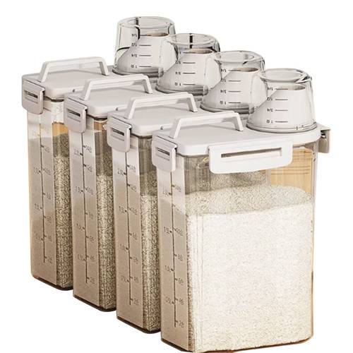 4 pack airtight rice container with measuring cup lid suitable for kitchen pantry square plastic grain storage for flour pasta multi pantry with built in cup