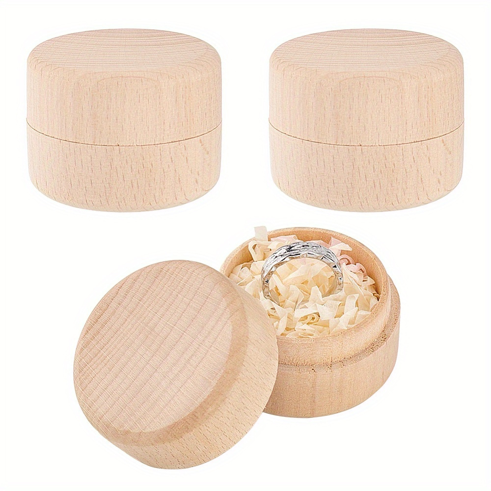 E-shop 3 Stück Buchenholz Gebleichte Holzrunde Schmuckbox mit Deckel - Polierte Holzkassette geeignet für Ringe & Ohrringe Aufbewahrung, Gebleichte
