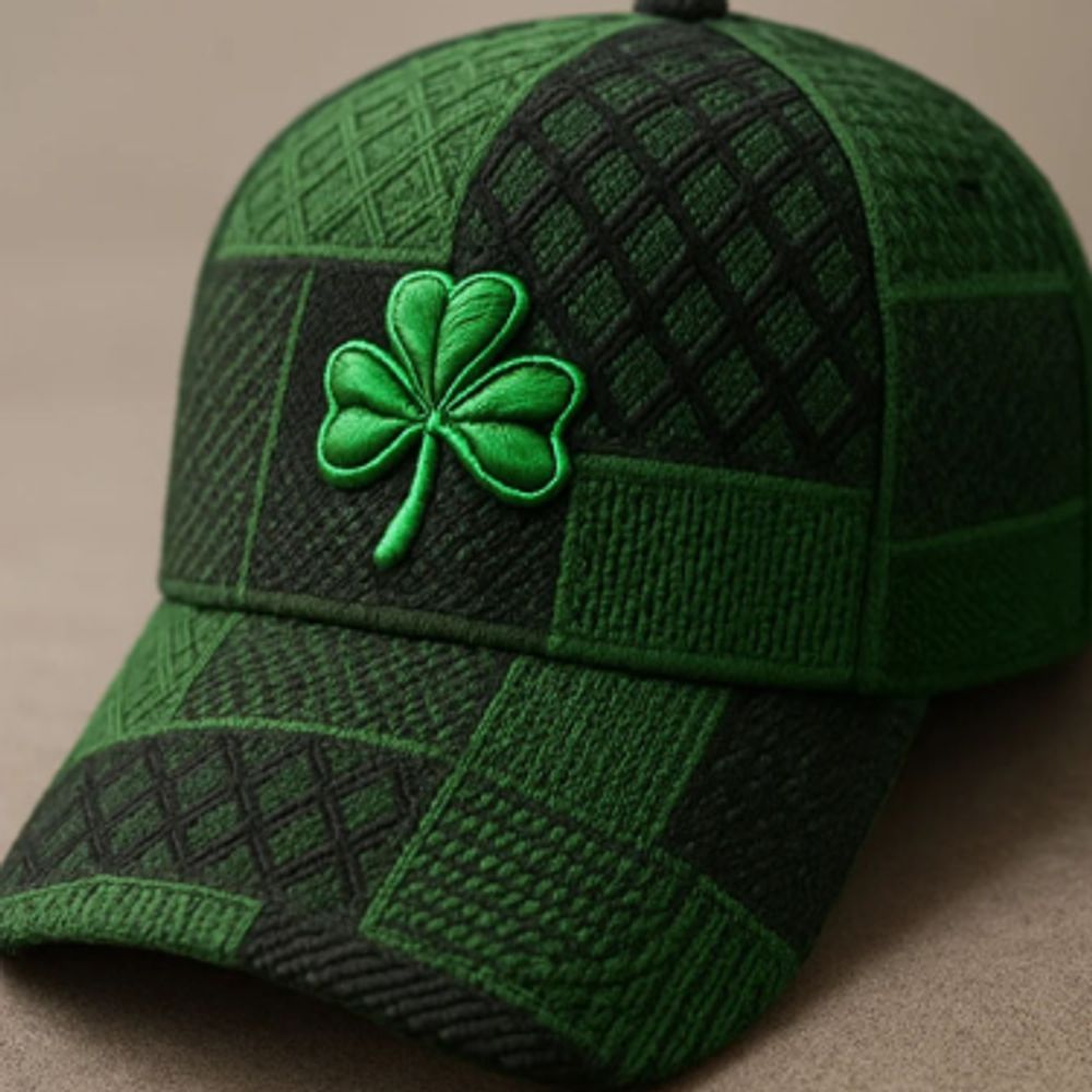 TEMU Men's Irish Themed Embroidered Shamrock Baseball With Adjustable Snapback & Pvc Coated Brim - Suitable For Day, Day, Father's Day, Casual Wear,