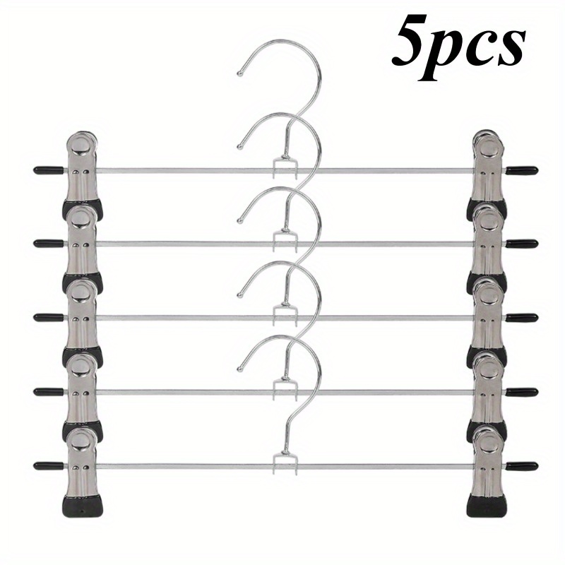 Image of 5pcs Metal Pants Hangers With Clips - Space-saving Wardrobe Organizer For Jeans, Skirts, Scarves - Ideal For College Dorms & Home Use, Dorm Room Organizer|modern Hanger Design|durable Metal Hangers