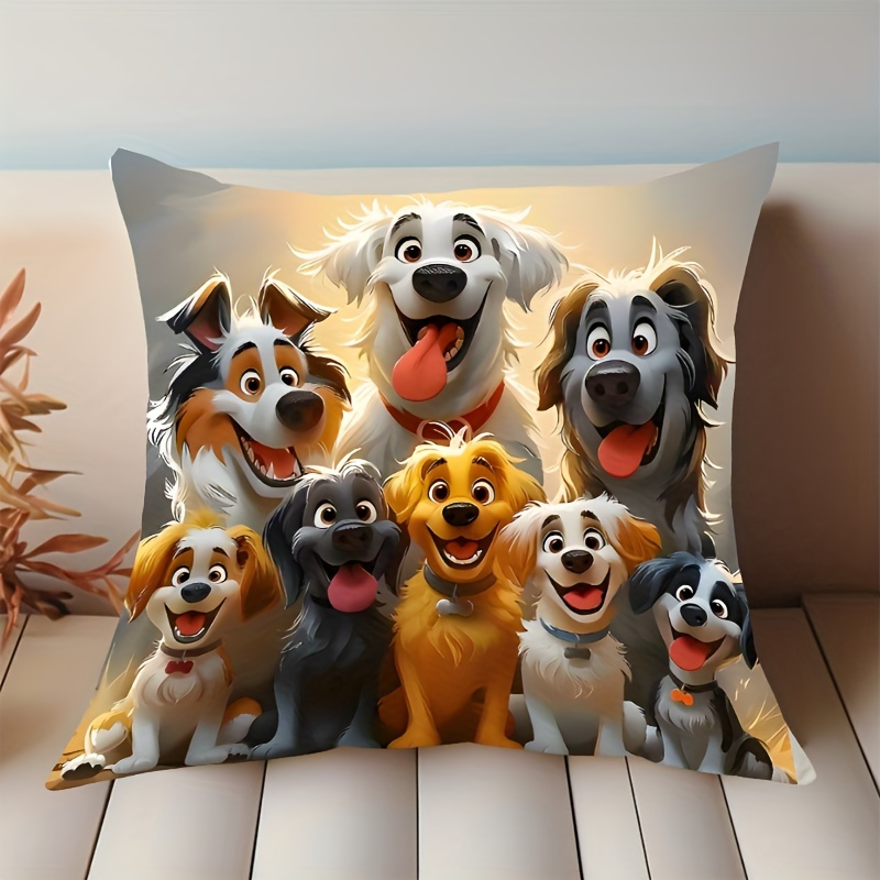 TEMU 1pc, Cute Dog Party Pillow Cover, Group Of Dogs Making Cute Faces, Start A Happy Time. Soft, Comfortable, Polyester Short Pile Fabric,