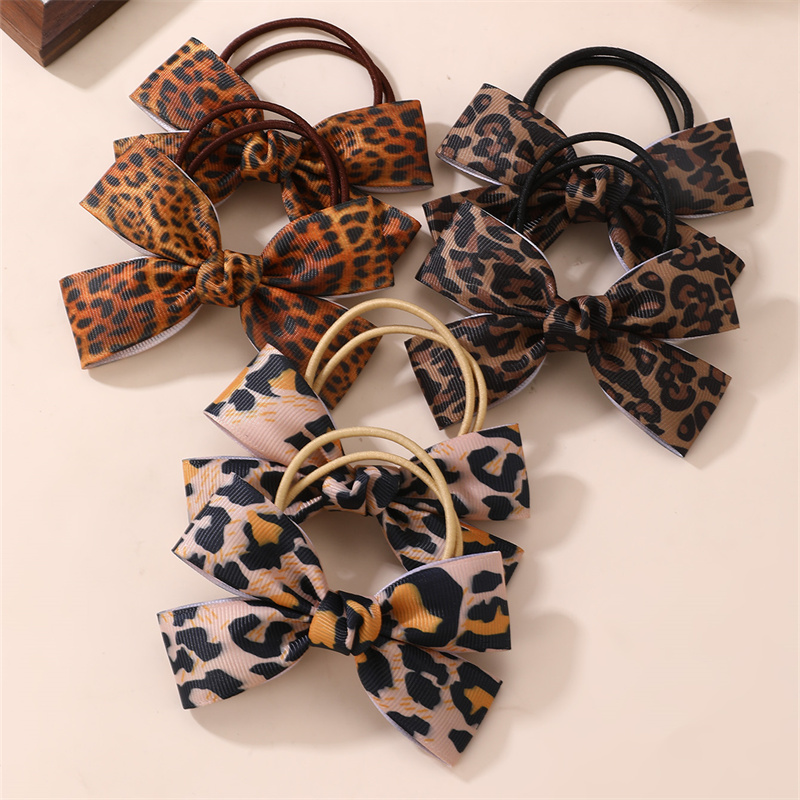 TEMU 6pcs/set Retro Leopard Print Bow Hair Ties Headbands Girls Kids Twin-tail Hair Additions Daily Outing