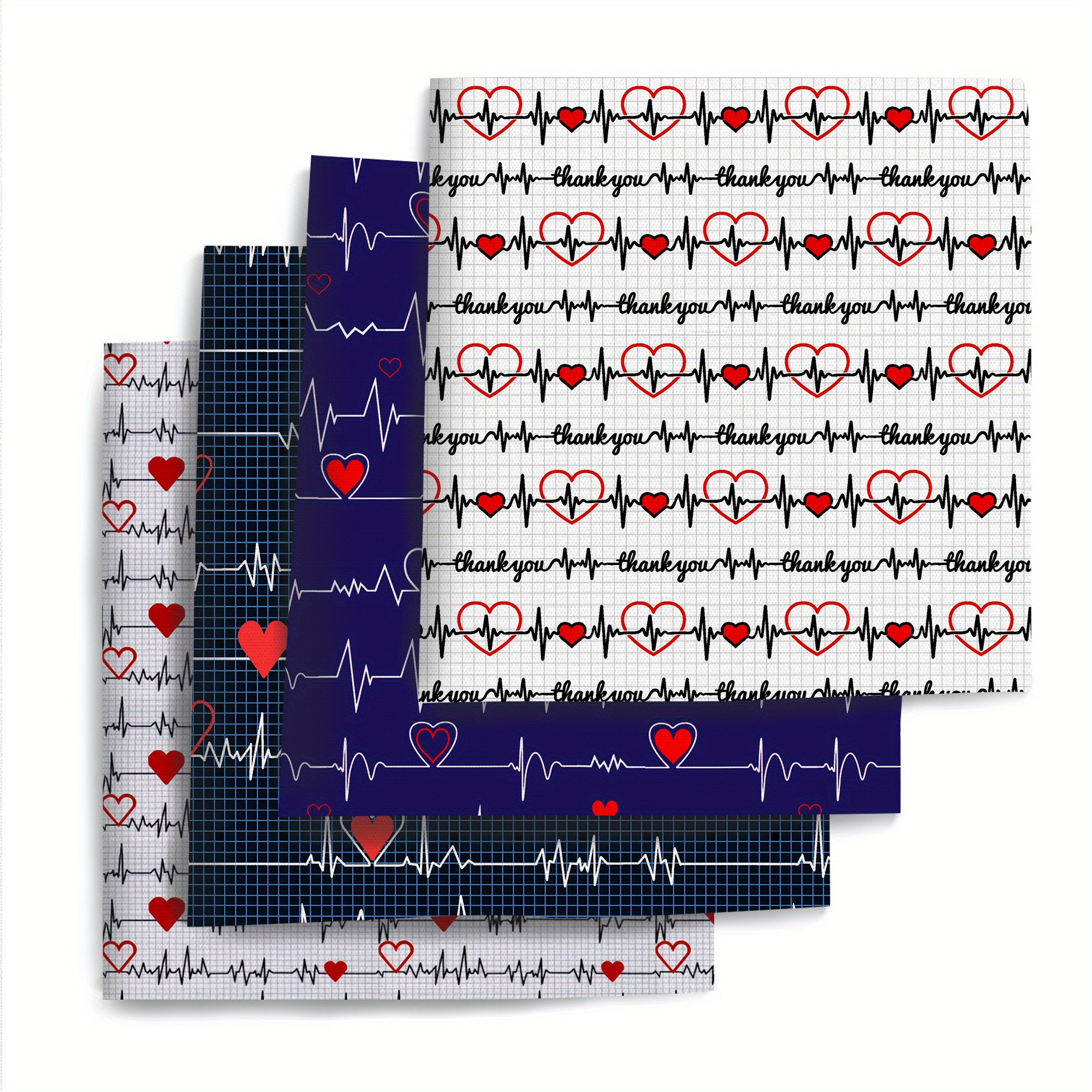 Image of Set Of 4pcs Measuring 19.68x17.7 Inches (50x45 Cm) Featuring A Heartbeat Ekg Ecg . This Precut Quilting Fabric Fat Quarter Bundle Includes Polyester Quilting Squares Suitable For And Craft Projects