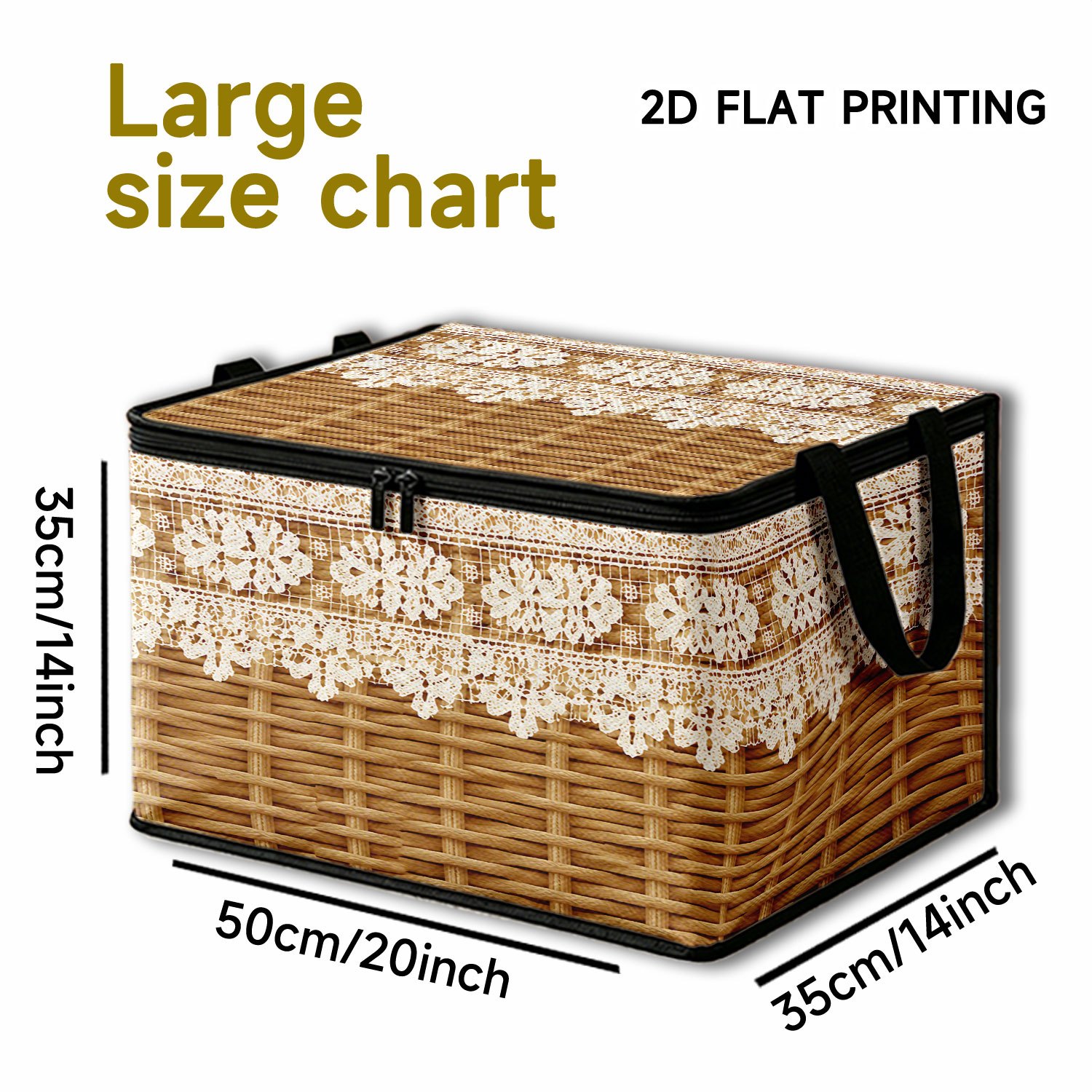 TEMU 1pc Elegant Lace Printed Storage Box - Foldable Organizer With Soft Fabric Lid, Large Capacity, Durable Polyester And Zipper Closure, Ideal For