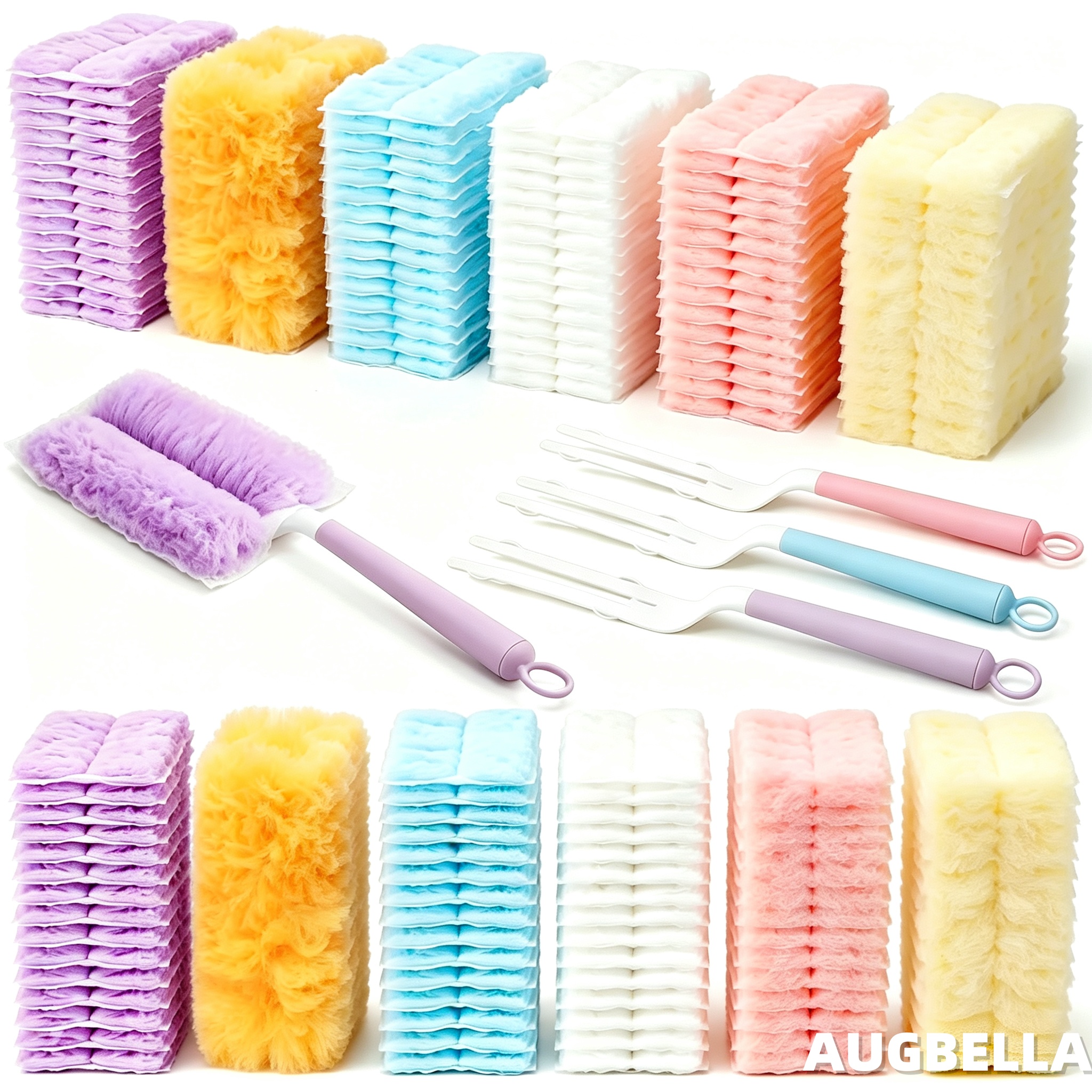 TEMU 243pcs Dust Remover Set, 6-color Matching, 3 Handle Colors, Disposable 180Â° Electrostatic Dust Remover, Includes 240 Replacement Dusting Cloths