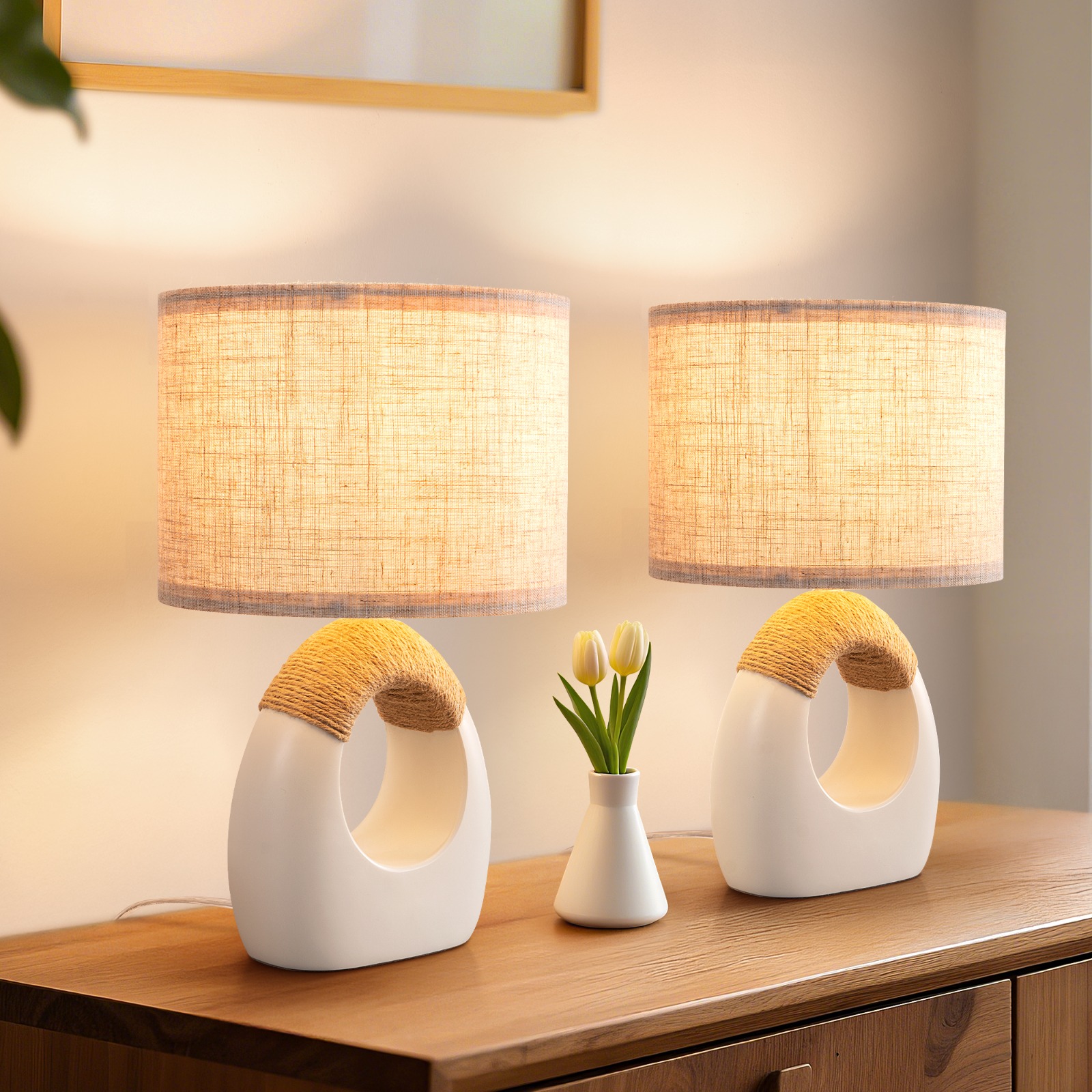 EDISHINE Rope-Woven Resin Table Lamp Set of 2 - Coastal Decor