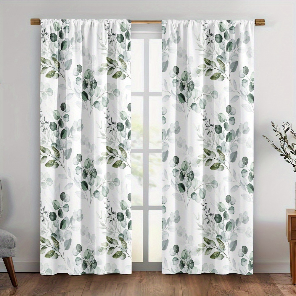 TEMU Lot de 2 tissus pour rideaux, Rideaux occultants isolants pour chambre à coucher, Imprimé motif plantes, Produits de fenêtre frais et simples,