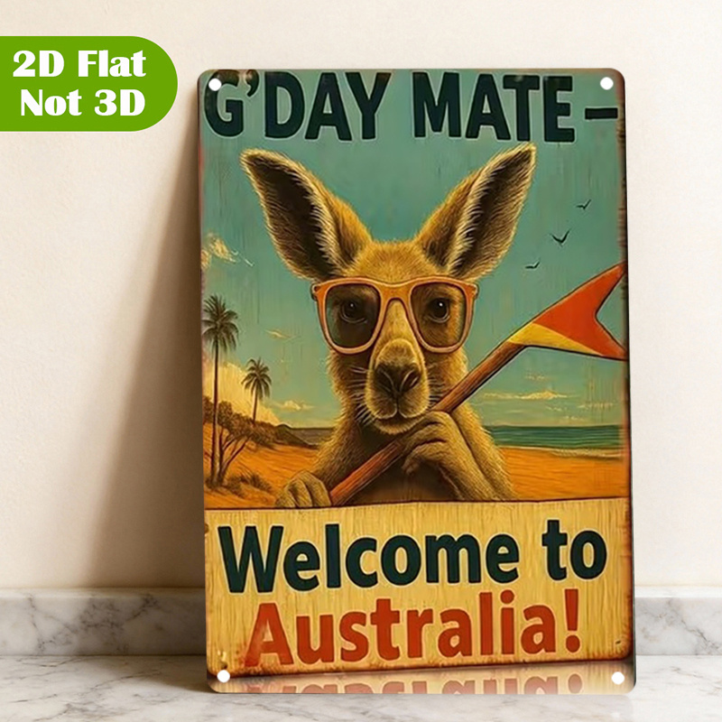 TEMU 2d Flat, 1pc Retro Australian Humor Wall Art Sign - Funny Animal & Beach Scene Plate Suitable For Home,, Diner Decor, Australian-themed Gift,