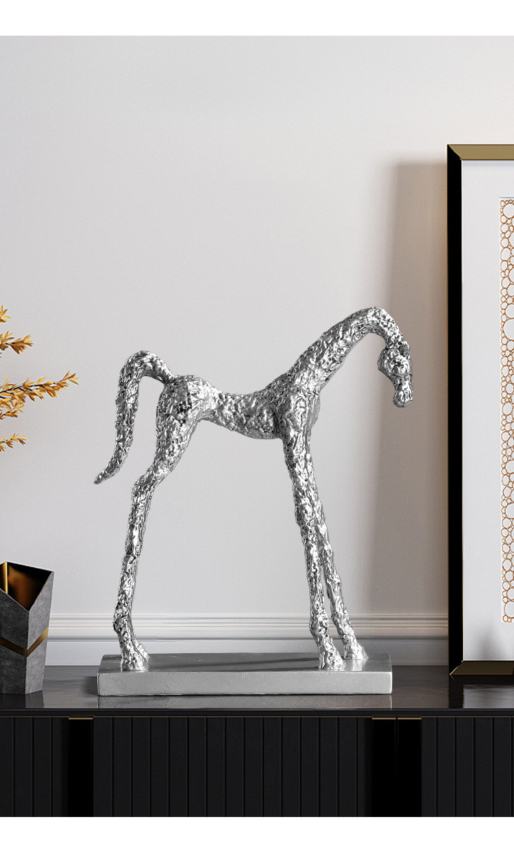 1pc of Resin Silvery Vintage Silvery Horse Ornament | Artistic Craft Table Decoration for Living Room, Entrance, Study, Home Decor, Long-legged Horse Modern Sculpture