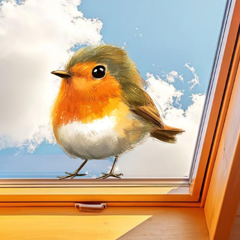 TEMU Artistic Bird Window Cling Static Realistic Autumn Window Stickers Cute Bird With Big Eyes Design Window Sticker Double Sided Reusable Removable