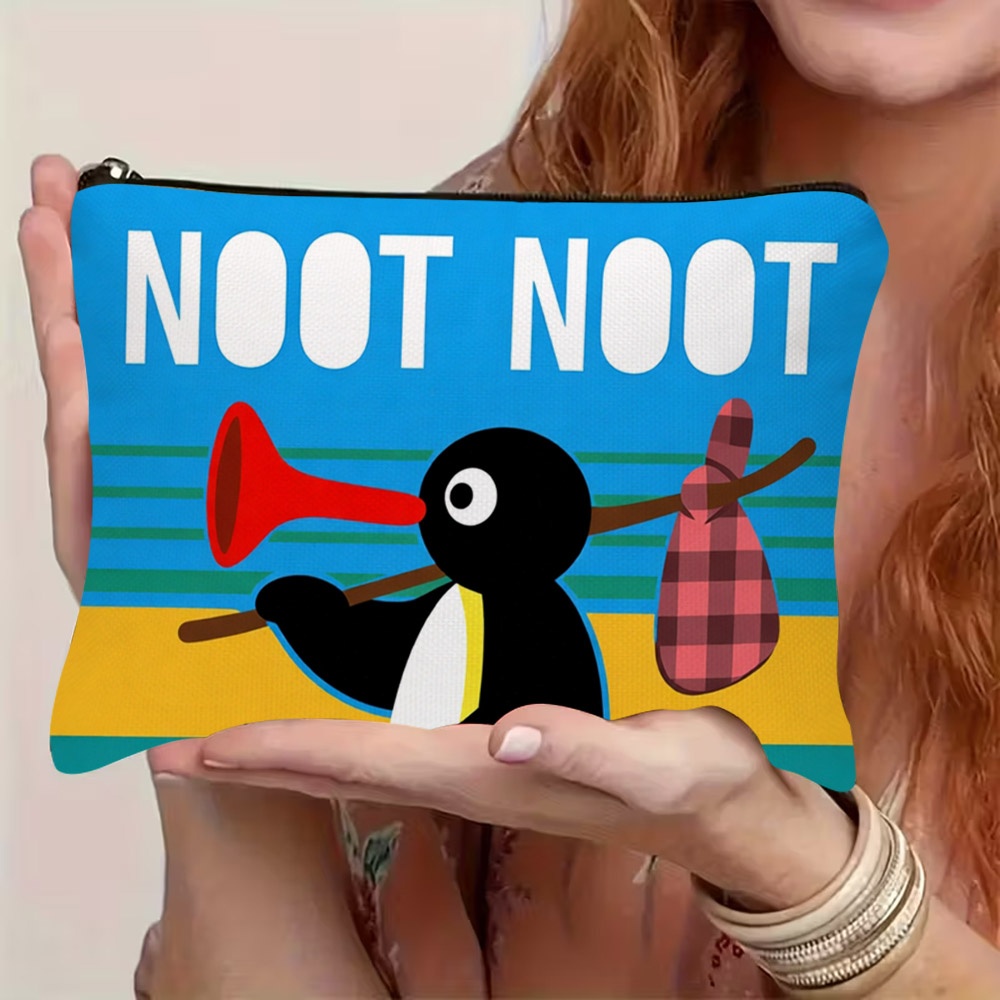 TEMU 1pc Noot Noot Penguin Cosmetic Bag With Cute Penguin Print & Noot Noot Design - Portable Zipper Closure Suitable For Daily Use, Travel, Gym,,