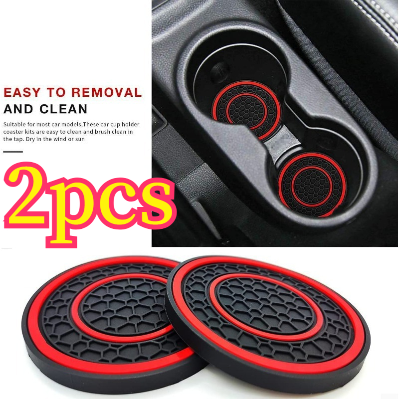 TEMU 2pcs Car Cup Holder Mats, Anti-slip And Spill-proof, Silicone Cup Set Of 2, Embedded Shockproof Drink, Noise Reduction And Shock Absorption In