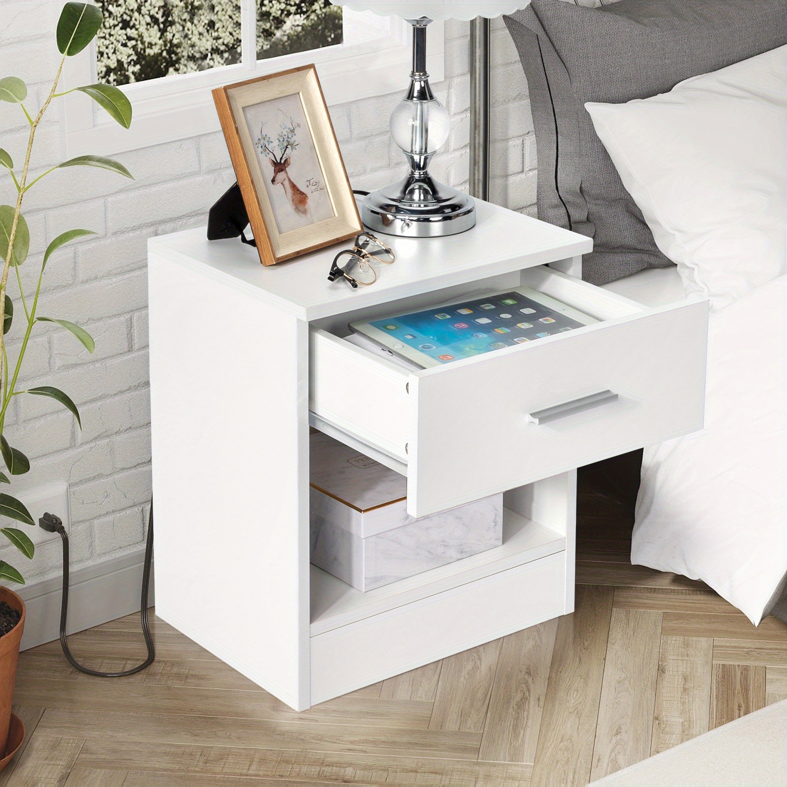 TEMU Contemporary Nightstand Featuring A Drawer - Bedside Table For The Bedroom, In Sets Of 1 , Minimalist Side Table With An Open Shelf For Living