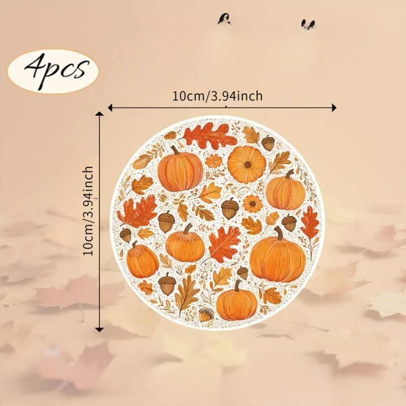 TEMU 2d Flat 4pcs Set Wooden Autumn-themed Cozy Hand-painted Style Placemats - Farmhouse Thanksgiving Table Decor With Pumpkin, Maple Leaf, And