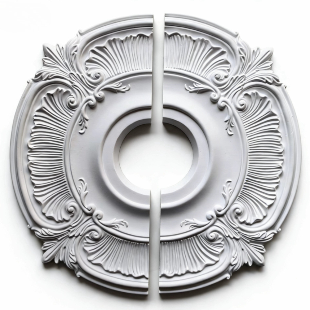 TEMU 1pc Medium To Large Size Luxury 3d Carved Ceiling Medallion, Split Design For , Base For Chandeliers, Pendant Lights, And Back Wall Decoration,