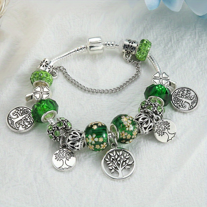 TEMU 1pc Fashion Green Bead Life Of Tree Bracelet Party Band Bracelet Valentine's Day Gift