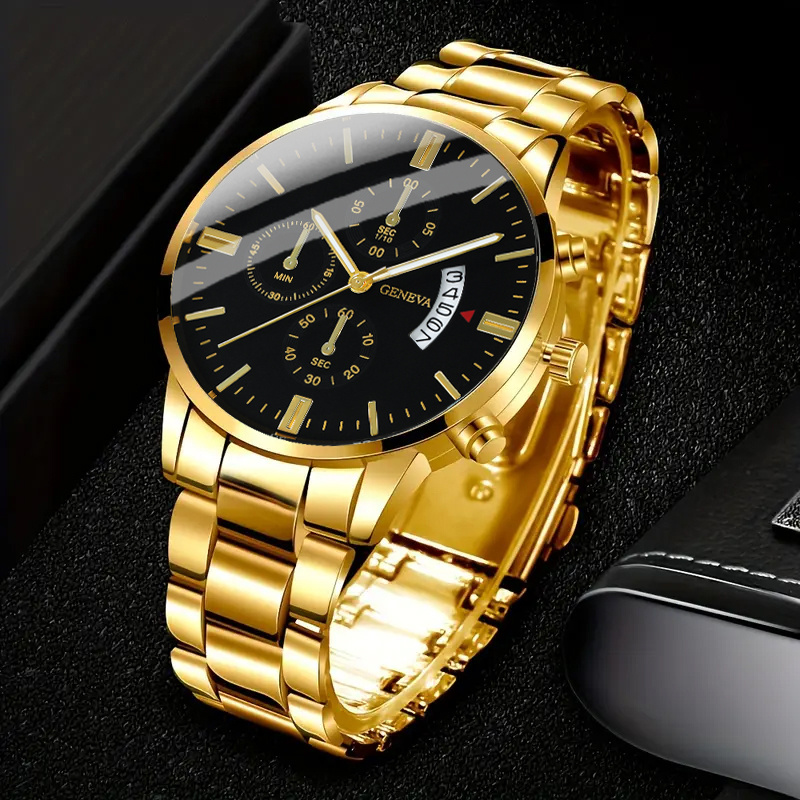 Image of 1pc Men's Watch With Stainless Steel Strap, Luxury Alloy Case Quartz Watch For Men, Round Dial Design, Stylish , For . Gift Box Not Included
