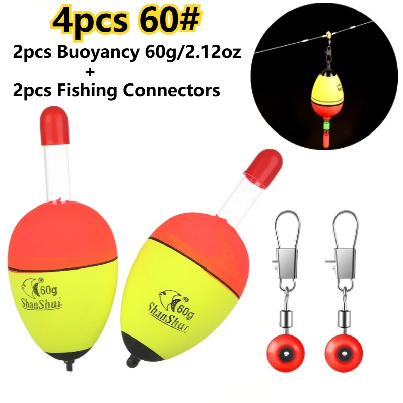 TEMU 4pcs Set Of Fish Floats (2pcs Foam Bobbers Floats + 2pcs Space Beans Connectors) Stable Long-distance Sliding Floats, And Large Belly Floats For