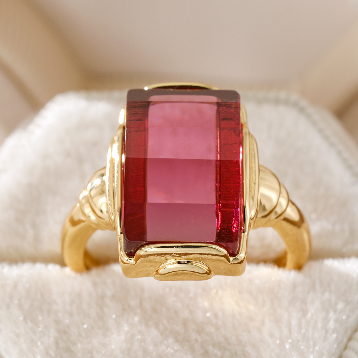 Women's Pave Large Red Synthetic Gemstone Ring, Fashion Statement