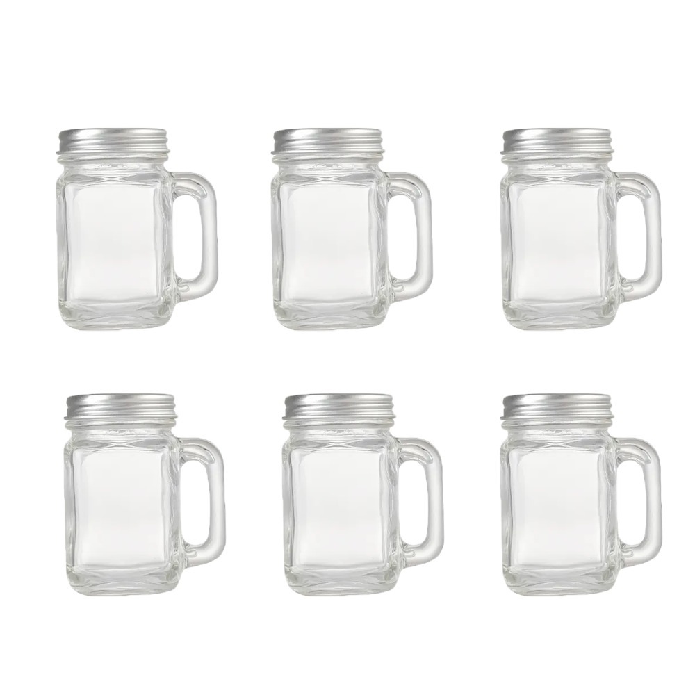 TEMU 6pcs Mini Mason Jars With Handles, Multi-functional Glass Jars, Coffee Liquid Dispensing Bottles, Reusable, With Closure, For Coffee, Tea, Honey