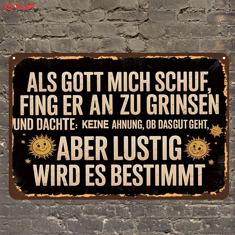 Image of 2d Flat, 2d Flat Funny German God Me Humor Vintage Wooden Sign Distressed Cartoon Sun Print Wall Hanging Decor For Outdoor Fence Patio Garage Pub Indoor Basement For Man Cave Decoration, 2d Flat