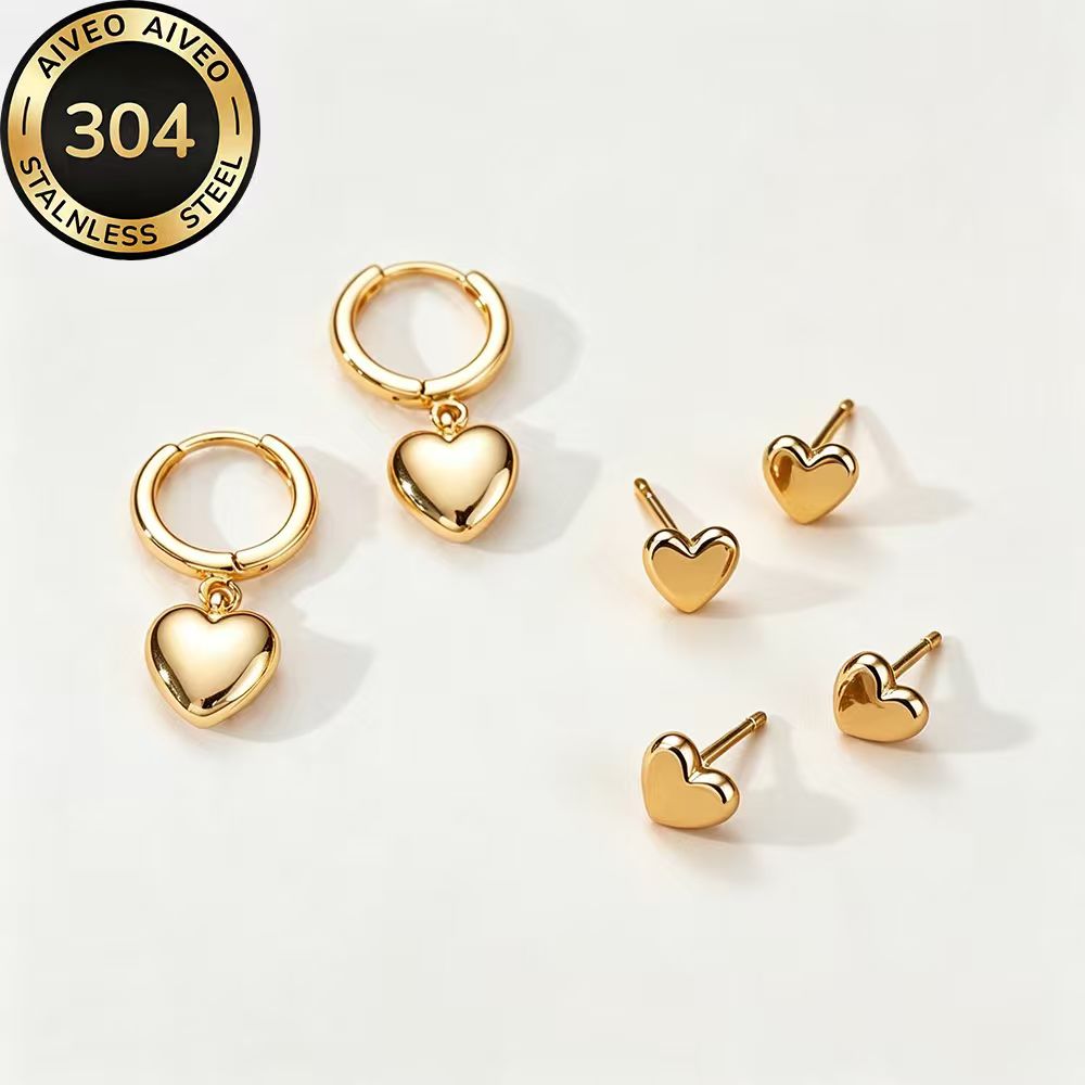 3-Pair Hypoallergenic Golden Stackable Earrings Set