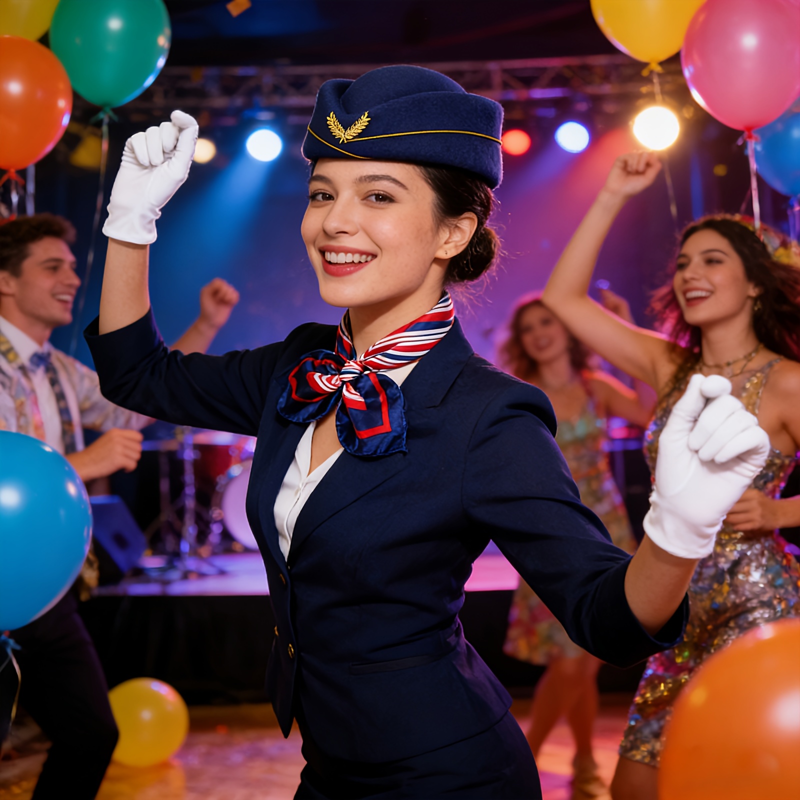3pcs Women's Flight Attendant Costume Set with Hat, Scarf & Gloves