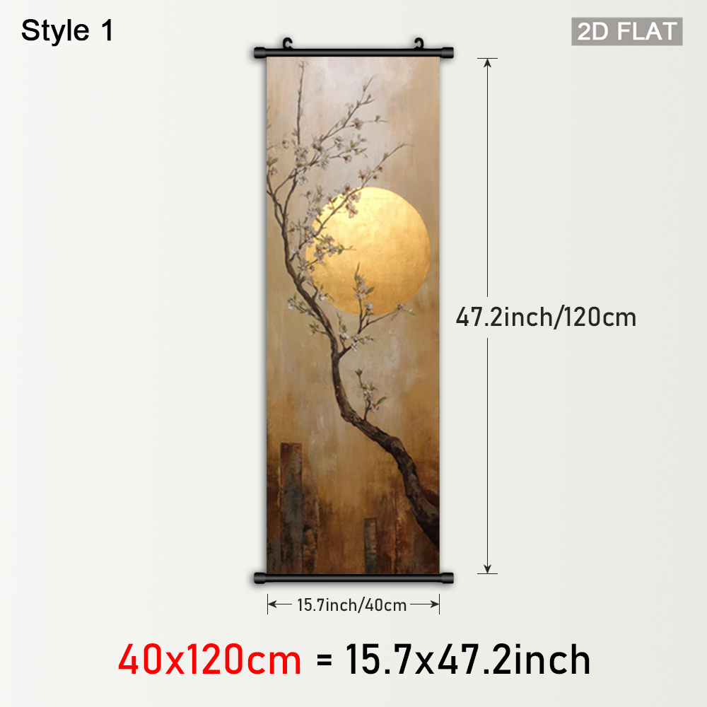 TEMU 2d Flat, 1pc Vertical Framed Abstract Scroll Wall Art - Asian/classic/art Deco Hanging Scroll With Plastic Frame & Hook Hanger, Vertical Canvas