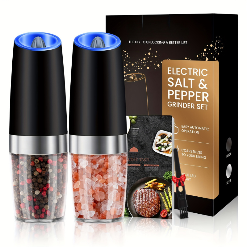 TEMU 2pcs Gravity-sensing Electric Salt And Pepper Grinder Set, Battery-powered Led Light, One-hand Operation, Local Fast Delivery, Local Werehouse,