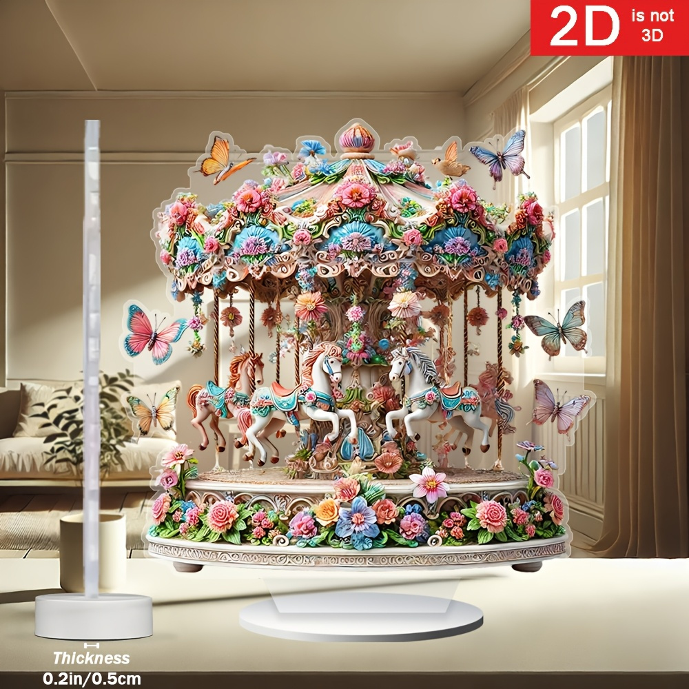 

Acrylic Carousel Music Box With Horses, Bright Flowers & Butterflies - Art , Theme, No Electricity Needed, Ideal For Home & Garden Decor, Perfect Gift For & Families